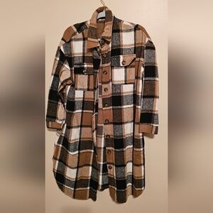Womens Size L Plaid Shacket Brown Black